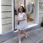Set: Plain Slipdress + Lace-up Elbow-sleeve Dress