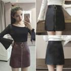 Zip Front Faux Leather Skirt