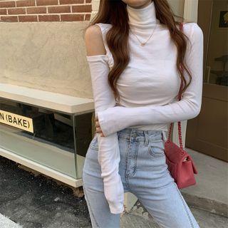 High Neck Cold Shoulder Ruched T-shirt