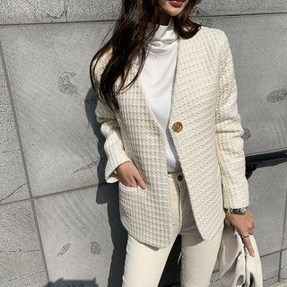 V-neck One-button Tweed Jacket Ivory - One Size