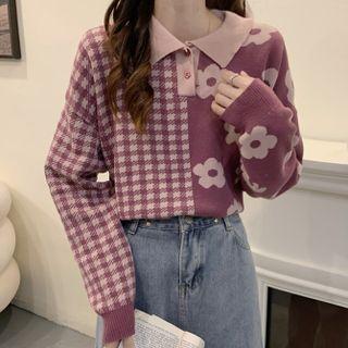Flower Print Split-neck Top