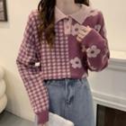 Flower Print Split-neck Top
