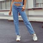 Cut-out Straight Leg Jeans
