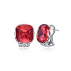 925 Sterling Silver Fashion Elegant Geometric Square Red Austrian Element Crystal Earrings Silver - One Size