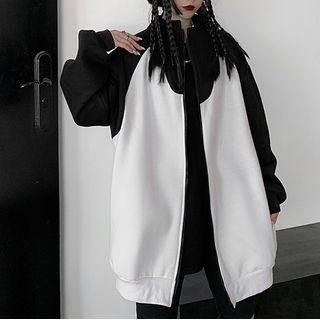 Two-tone Zip-up Jacket White - One Size