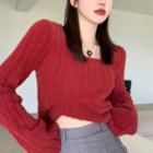 Long-sleeve Square-neck Plain Cropped Sweater