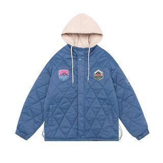 Logo Embroidered Quilted Hooded Zip Jacket