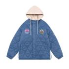 Logo Embroidered Quilted Hooded Zip Jacket