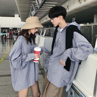 Couple Matching Pinstriped Hooded Shirt