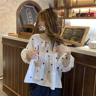 Tie-strap Embroidered Blouse White - One Size