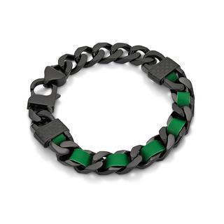 Green Leather Screw Ip Black Bracelet Green - One Size