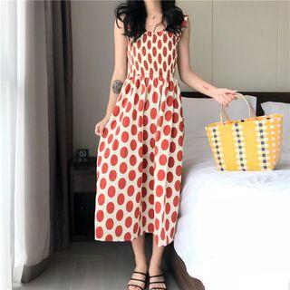 Polka Dot Wide-strap A-line Midi Dress