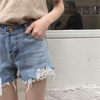 Lace-panel Denim Shorts