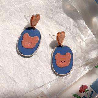 Bear Print Drop Earring 1 Pair - Silver Needle Earring - Brown Bear - Blue - One Size