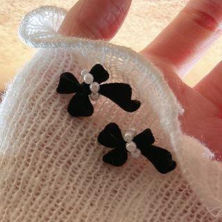 Faux Pearl Bow Stud Earring 1 Pair - Black - One Size