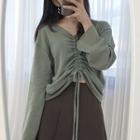 Petite Size Colored Drawstring-front Knit Top