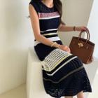 Set: Color Block Crochet Maxi Sheath Tank Dress + Slipdress