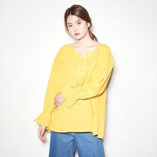 Lace-up Smocked-detail Top
