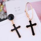 Non-matching Alloy Cross Dangle Earring Gold - One Size