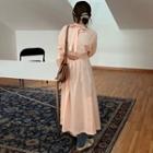 Long-sleeve Cutout Midi A-line Dress Pink - One Size
