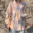 Elbow-sleeve Tie Dye Shirt Pink - One Size
