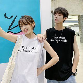 Couple Matching Lettering Sleeveless T-shirt