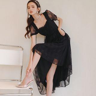 Short-sleeve Argyle Print A-line Dress