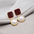 Faux Pearl Drop Earring E1136-1 - 1 Pair - Gold & Maroon & White - One Size