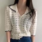 Short-sleeve Collared Cardigan White - One Size