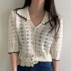 Short-sleeve Collared Cardigan White - One Size