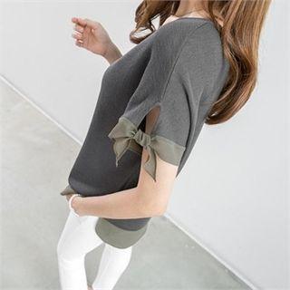 Short-sleeve Ribbon-detail Knit Top