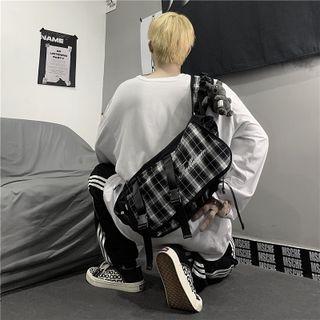 Plaid Buckled Messenger Bag