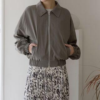Collared Textured Bomber Jacket