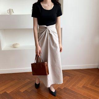 Twist-front Midi A-line Skirt