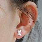 925 Sterling Silver Cat Stud Earring 1 Pair - Silver - One Size