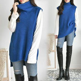 Turtle-neck Long Knit Vest