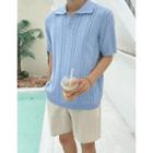 Color Cable-knit Polo Shirt