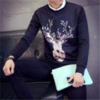Printed Round Neck Long-sleeved T-shirt