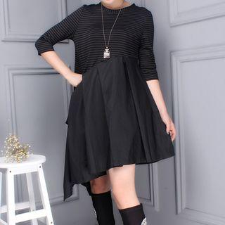 Stripe Panel Asymmetric A-line Dress