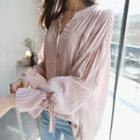 Tie-sleeve Stripe Blouse