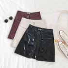 Zip Detail Faux Leather Mini A-line Skirt