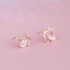 Sterling Silver Cat Eye Stone Stud Earring 1 Pair - Gold - One Size