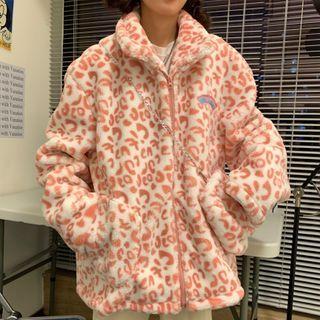 Leopard Print Fleece Jacket With Crossbody Bag