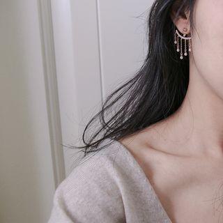 Faux Pearl Fringed Earring 1 Pair - S925 Silver Stud - Gold - One Size