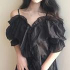 Short-sleeve Cold-shoulder Ruffle-trim Blouse