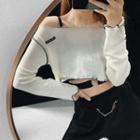 Loose-fit Cropped Light Knit Top White - One Size