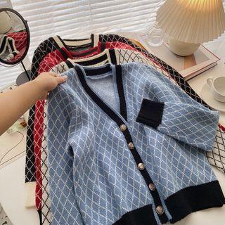Long-sleeve V-neck Plaid Cardigan