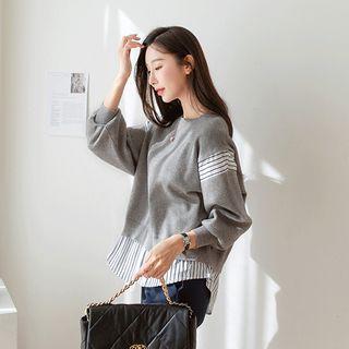 Striped-trim Layered Boxy Knit Top