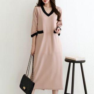 Dual-pocket Contrast-trim Midi Dress