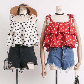Ruffle-layered Dotted Vest